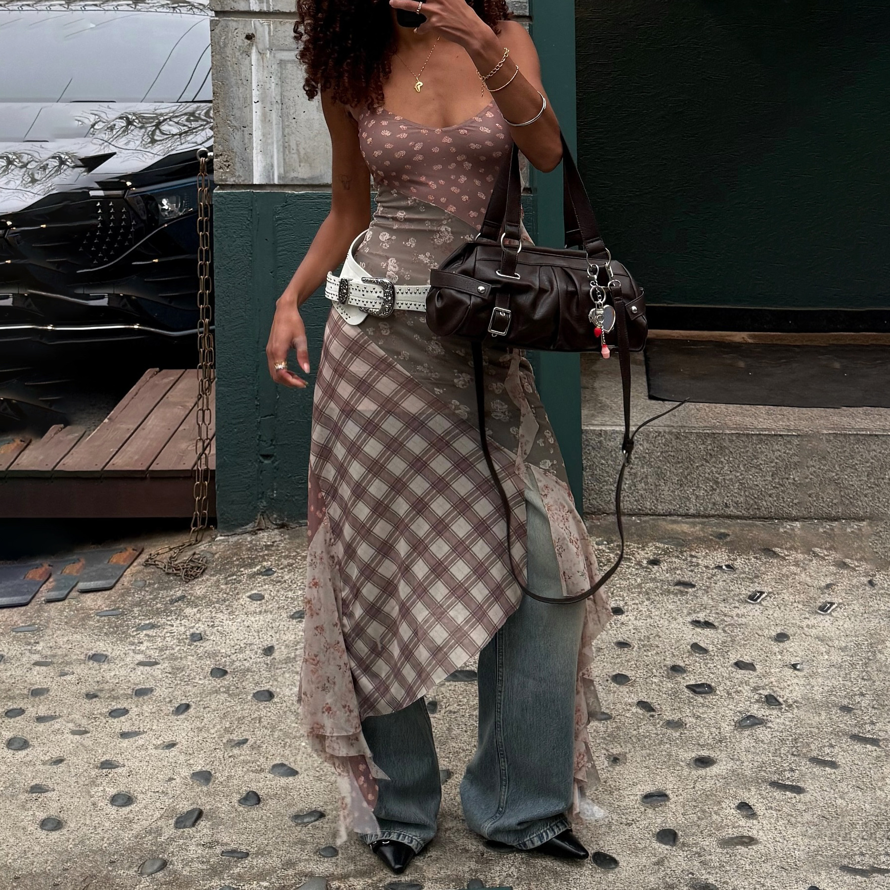 Designsoo American Color-Block Long Camisole - Fashionable Design, Showcasing Individual Charm