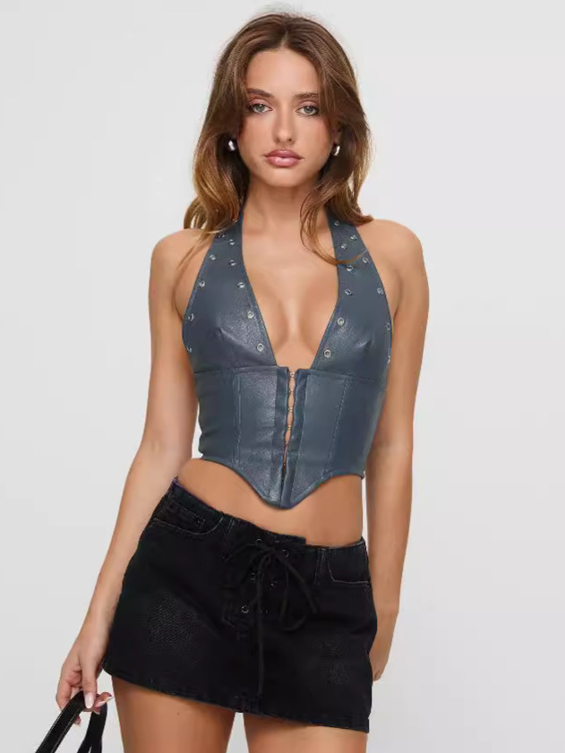 Designsoo Strap Neck Leather Vest | Unique Design for Edgy Looks