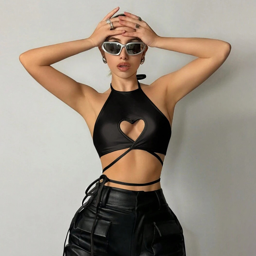 Designsoo Fitted Ribbon-Tie Heart Cut-Out Vest - Fashionable Design, Showcasing Individual Charm