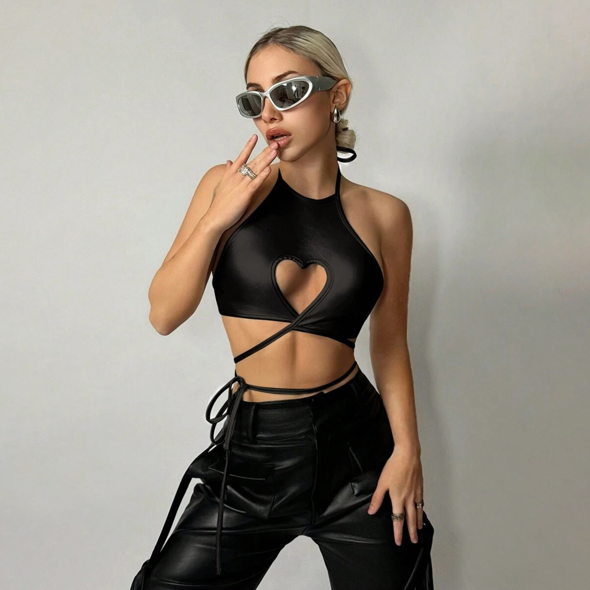 Designsoo Fitted Ribbon-Tie Heart Cut-Out Vest - Fashionable Design, Showcasing Individual Charm