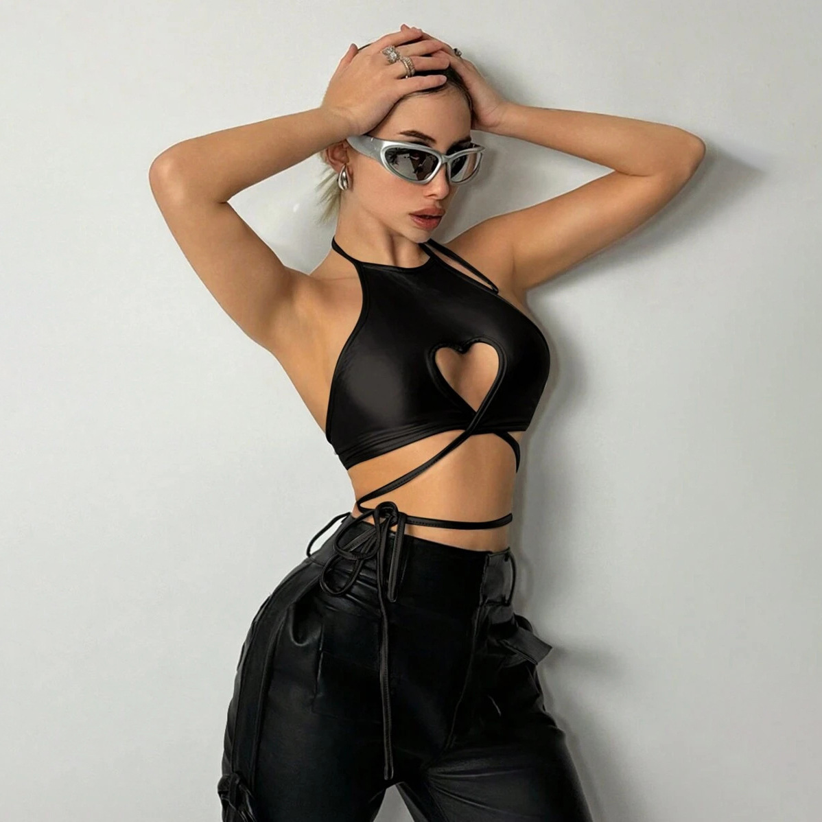 Designsoo Fitted Ribbon-Tie Heart Cut-Out Vest - Fashionable Design, Showcasing Individual Charm