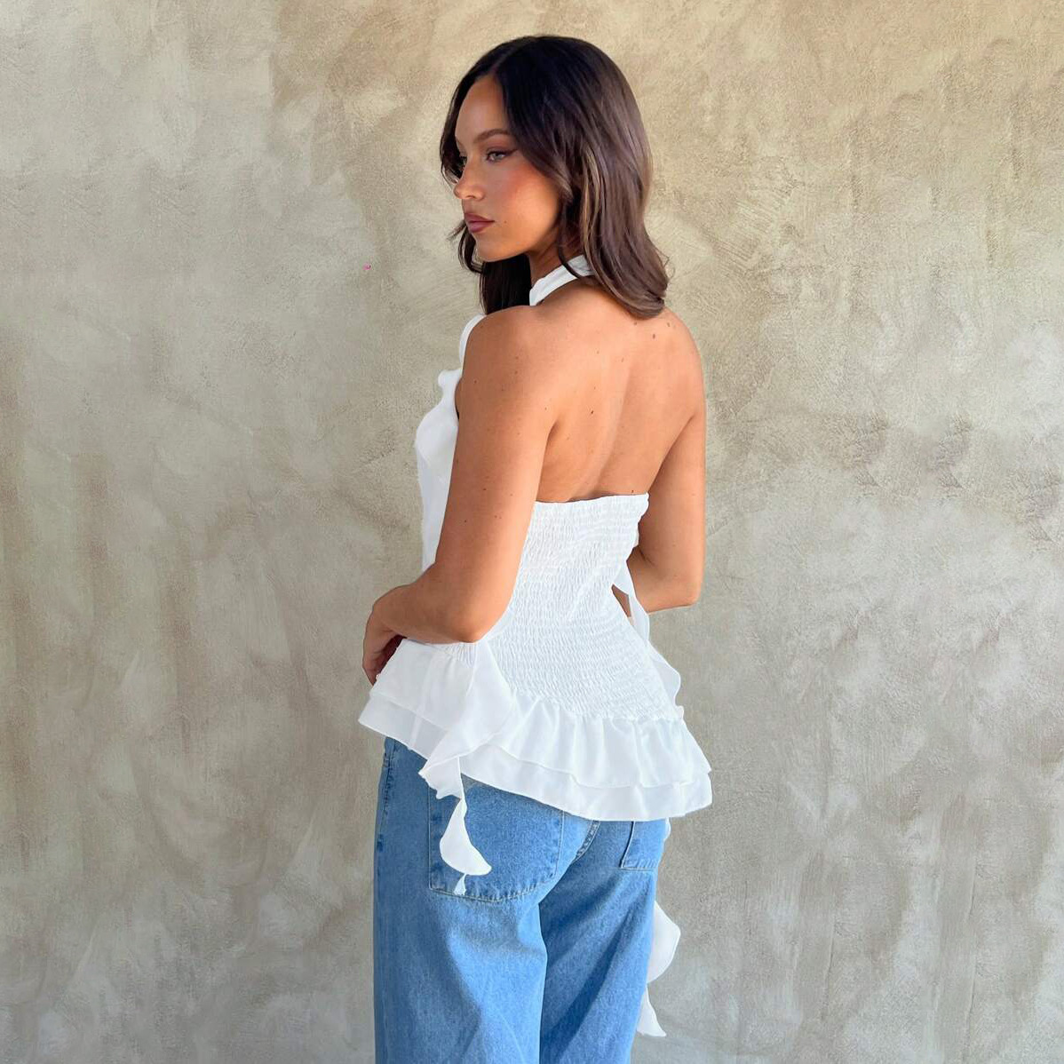 Designsoo Ribbon-Tie 3D Rose Sleeveless Halter Top - Elegant Design, Showcasing Feminine Charm