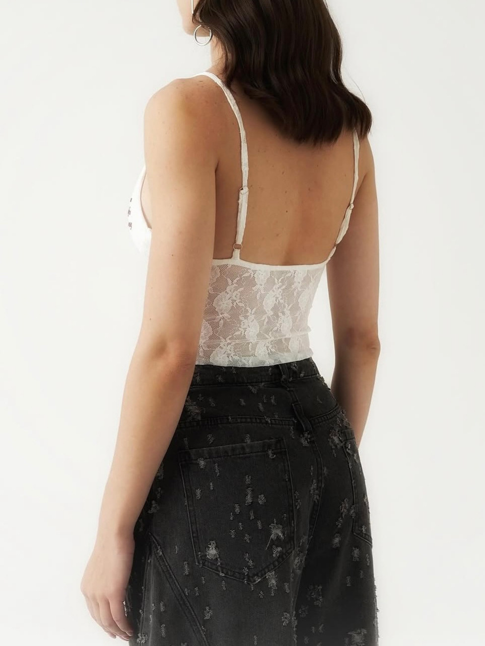 Designsoo Sweet and Sexy Letter Print Lace Cutout Jumpsuit Camisole | Alluring and Versatile Fit