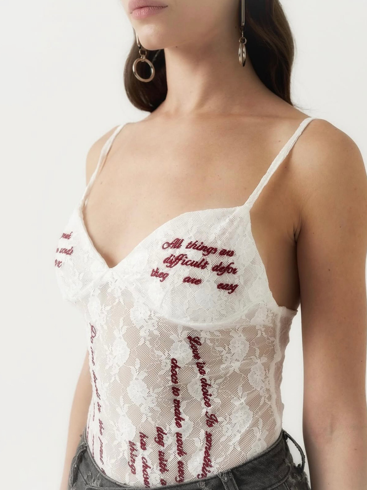 Designsoo Sweet and Sexy Letter Print Lace Cutout Jumpsuit Camisole | Alluring and Versatile Fit