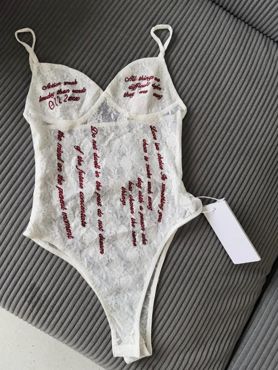 Designsoo Sweet and Sexy Letter Print Lace Cutout Jumpsuit Camisole | Alluring and Versatile Fit