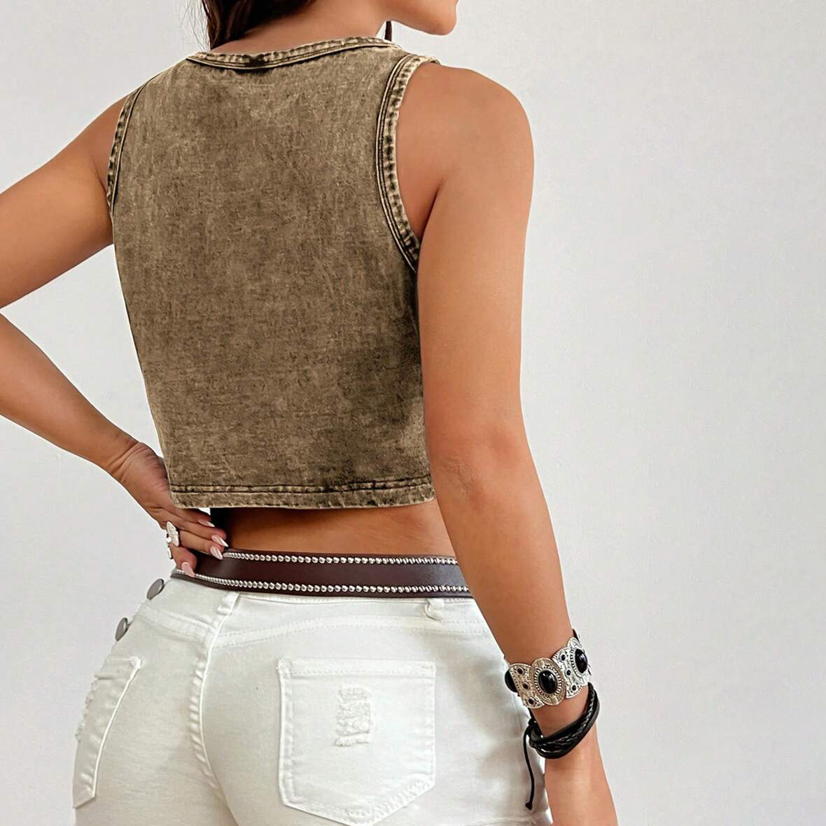 Designsoo Vintage Distressed Denim Vest - Classic Design, Showcasing Individual Charm