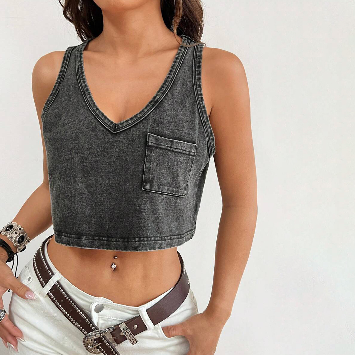 Designsoo Vintage Distressed Denim Vest - Classic Design, Showcasing Individual Charm