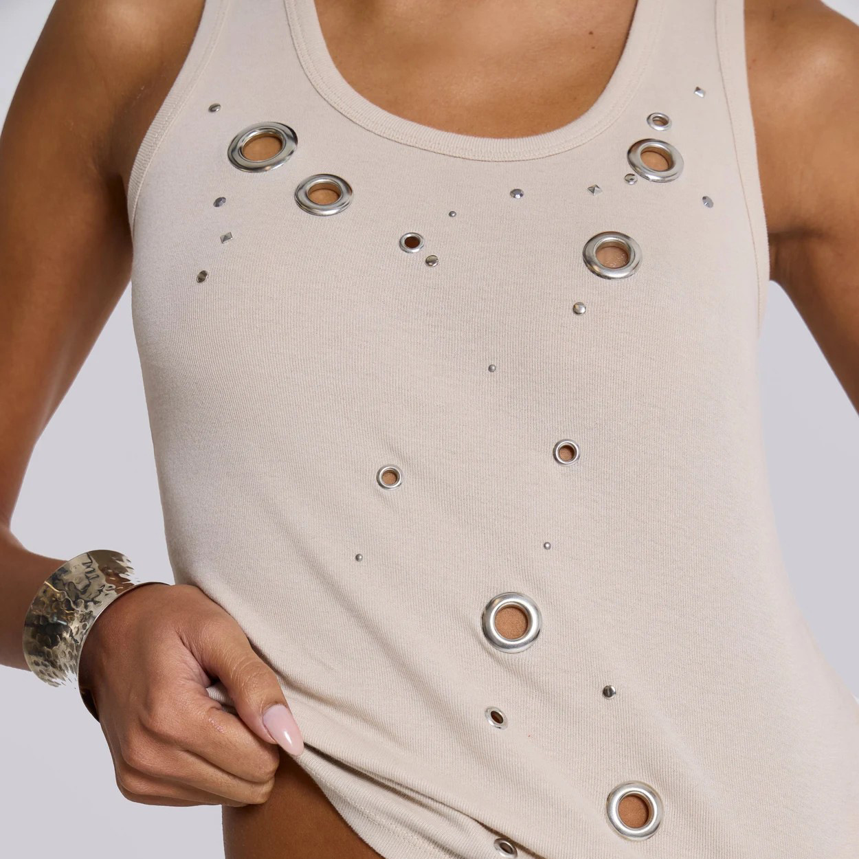 Designsoo Women's Asymmetric Metal Cut-Out Decorative Vest - Unique Design, Showcasing Individual Charm