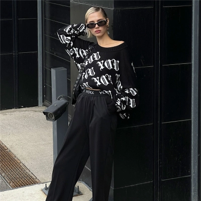 Designsoo American Streetwear Letter Jacquard Sweater for Women 01