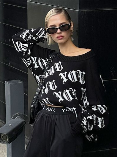 Designsoo American Streetwear Letter Jacquard Sweater for Women