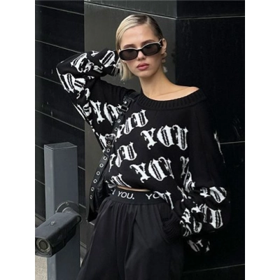 Designsoo American Streetwear Letter Jacquard Sweater for Women 02