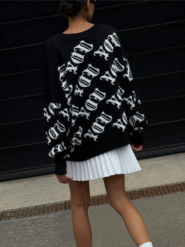 Designsoo American Streetwear Letter Jacquard Sweater for Women