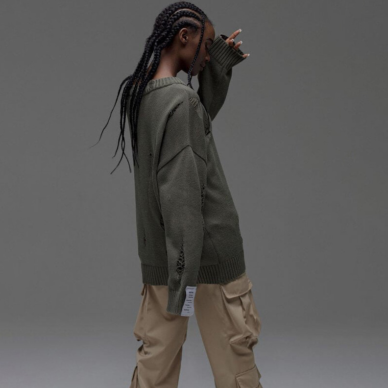 Designsoo Casual White Label Distressed Sweater for Women – Oversized Streetwear Knit Top