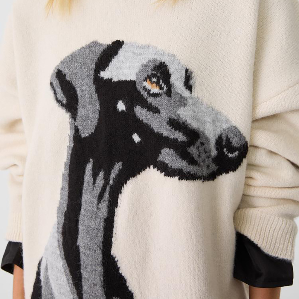 Designsoo Personalized Doberman Pattern Jacquard Oversized Sweater for Women – Casual Knit Pullover