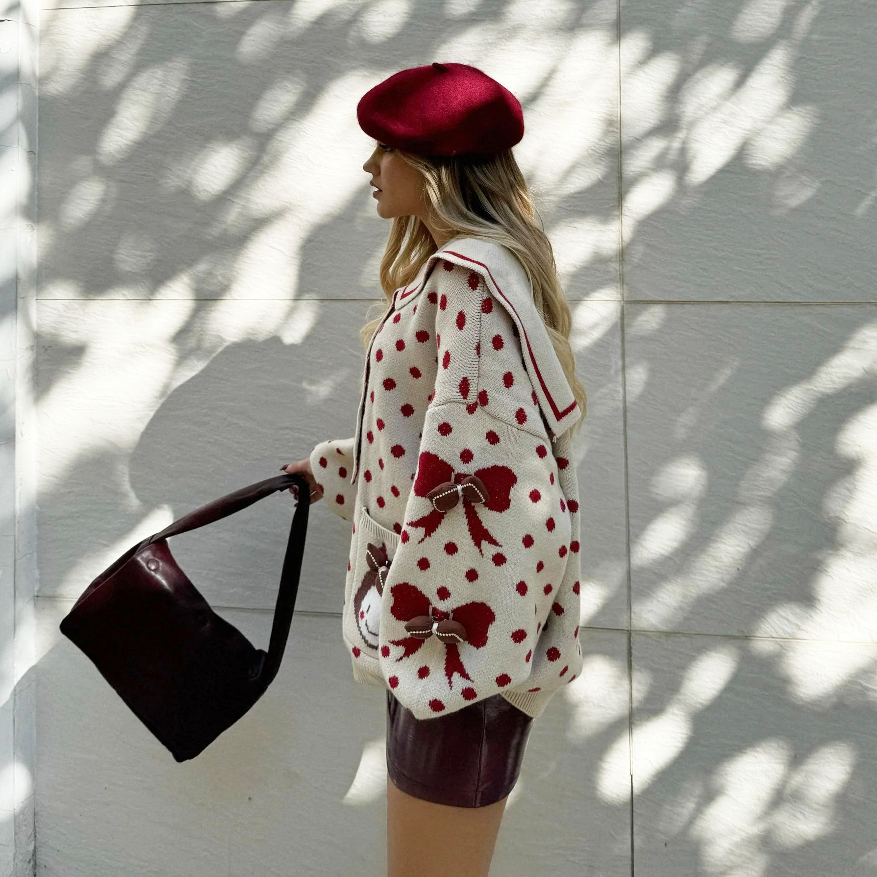 Designsoo American Sweet & Spicy Polka Dot Art Oversized Crop Sweater for Women