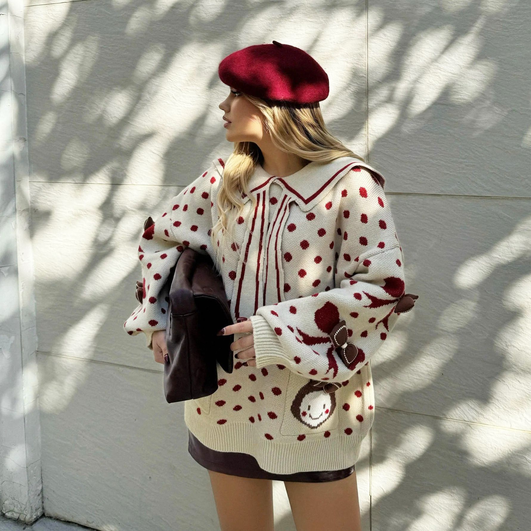 Designsoo American Sweet & Spicy Polka Dot Art Oversized Crop Sweater for Women