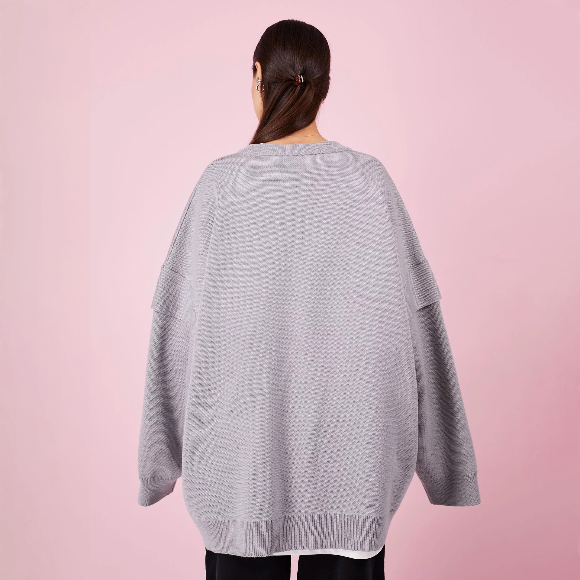 Designsoo Cartoon Duck Jacquard Patchwork Long Sleeve Oversized Sweater for Women – Casual Knit Pullover