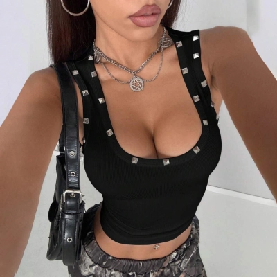 Designsoo Elegant Rivet Halter Crop Top for Women – Ladylike Fashion Tank Top 01