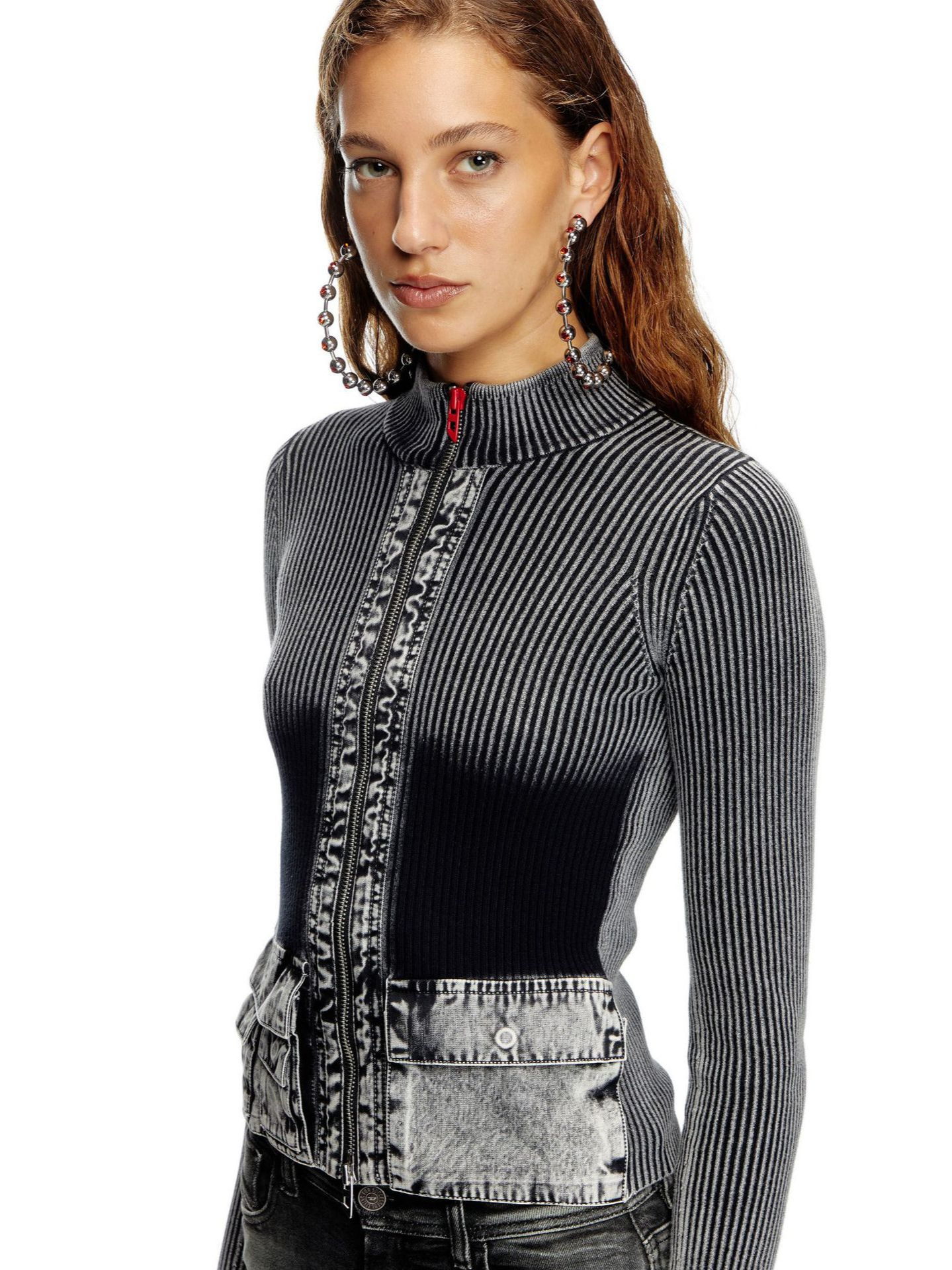 Designsoo European & American Style Denim Patchwork Oversized Sweater for Women – Casual Knit Pullover