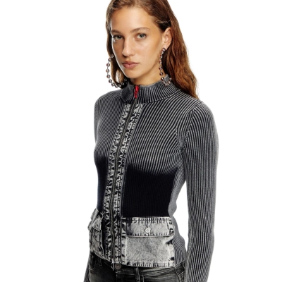 Designsoo European & American Style Denim Patchwork Oversized Sweater for Women – Casual Knit Pullover 02