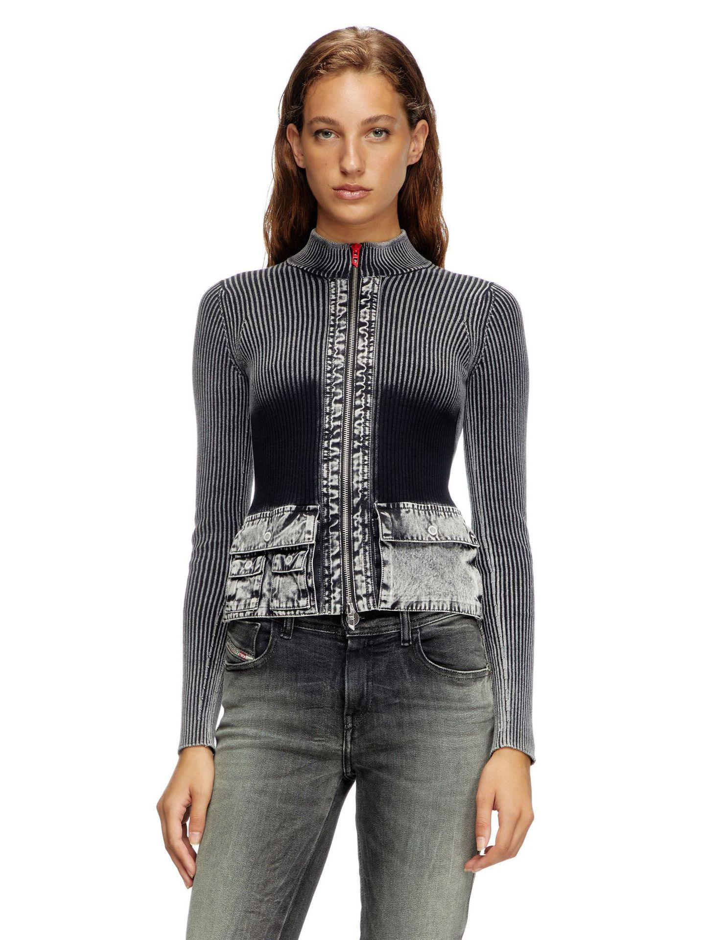 Designsoo European & American Style Denim Patchwork Oversized Sweater for Women – Casual Knit Pullover