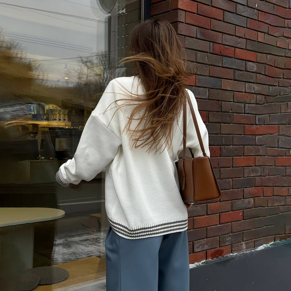 Designsoo French Style Colorblock Letter Jacquard Oversized Sweater for Women – Casual Knit Pullover