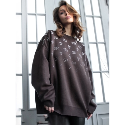 Geometric Pattern Oversized Sweater for Women – Artistic Knit Pullover 01