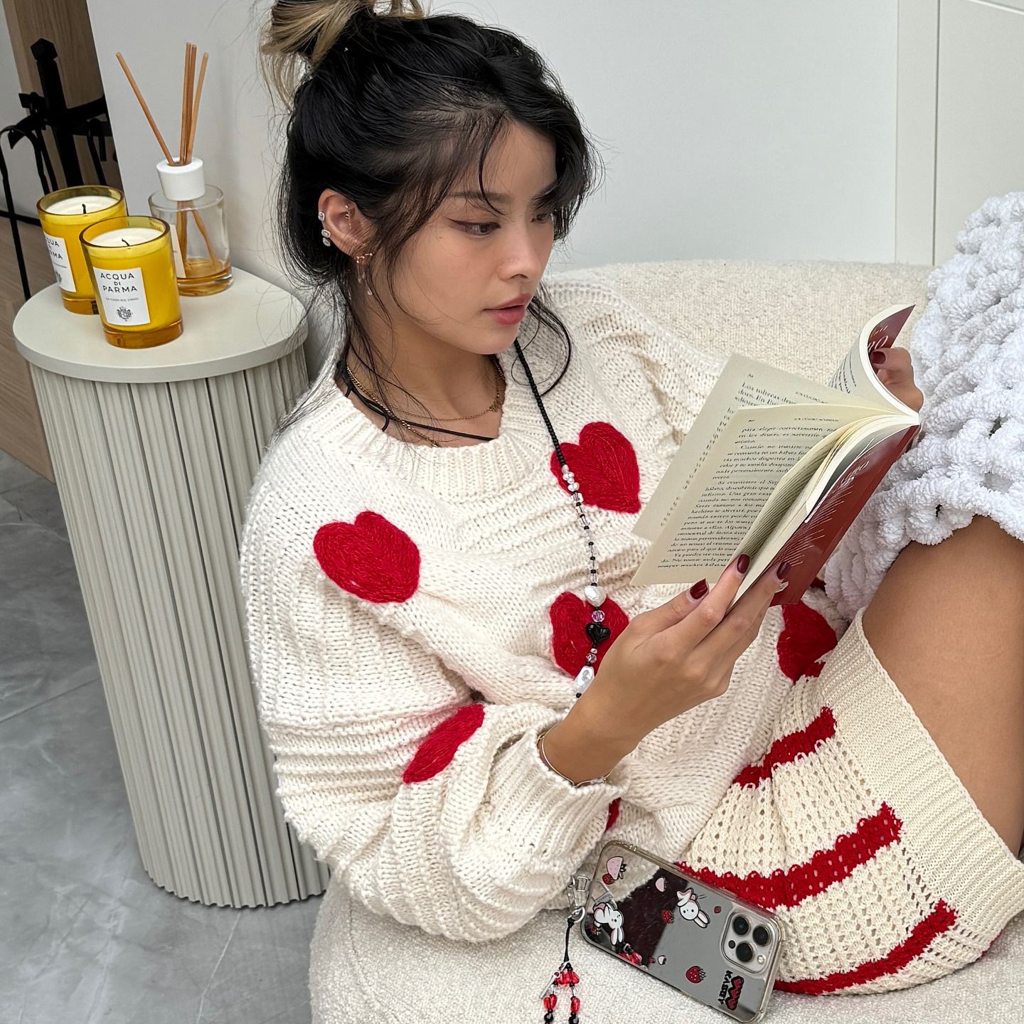 Designsoo Sweet & Spicy Heart Jacquard Cutout Oversized Sweater for Women – Casual Knit Pullover