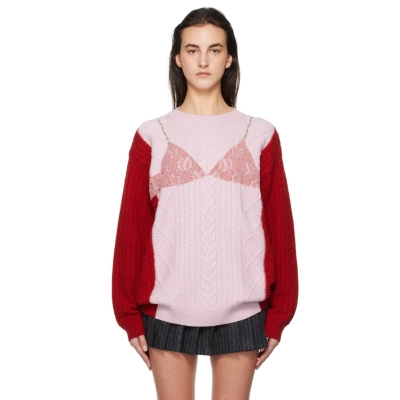 Designsoo Trendy Lace & Metal Patchwork Oversized Sweater for Women – Unique Design Knit Pullover 01