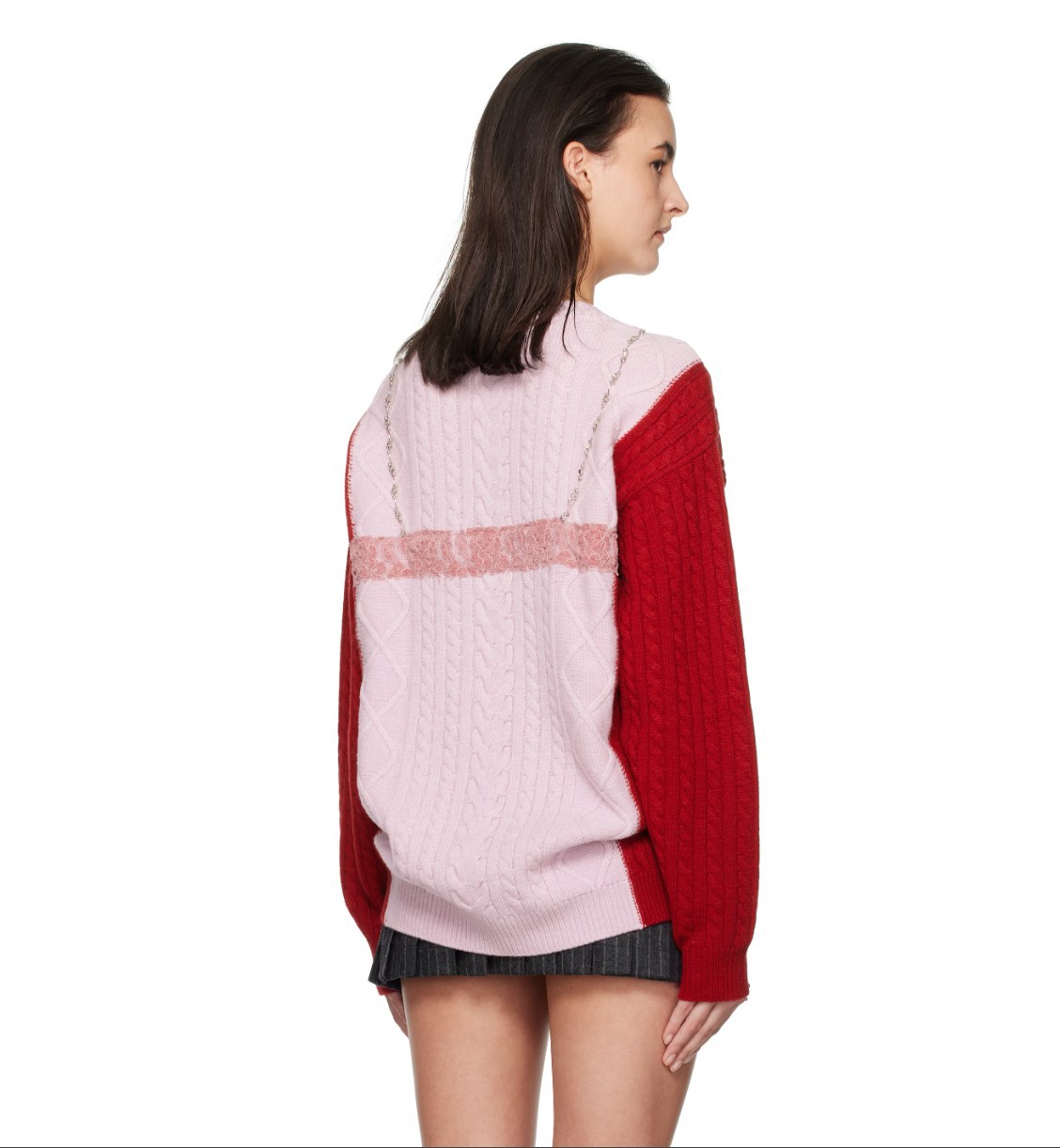 Designsoo Trendy Lace & Metal Patchwork Oversized Sweater for Women – Unique Design Knit Pullover