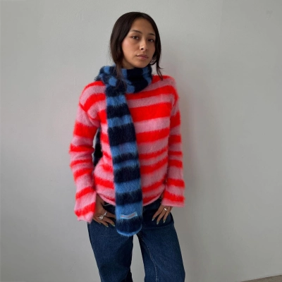 Designsoo Vintage Colorblock Stripe Mohair Oversized Sweater for Women – Cozy Knit Pullover 02