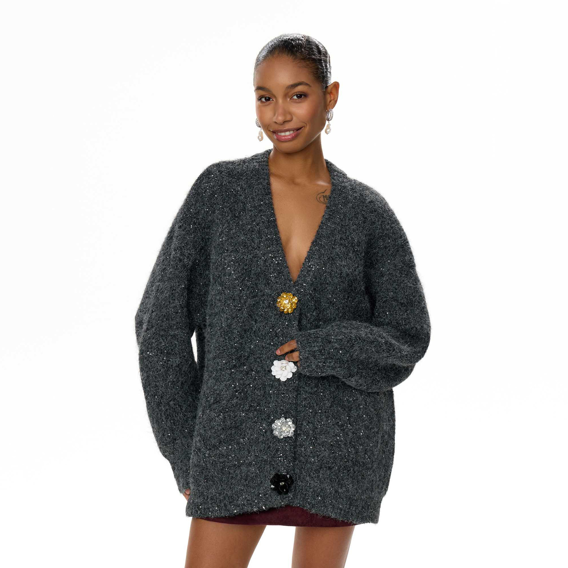 Colorful Button Design Lazy Chic Sweater for Women – Oversized Knit Cardigan with Playful Touch