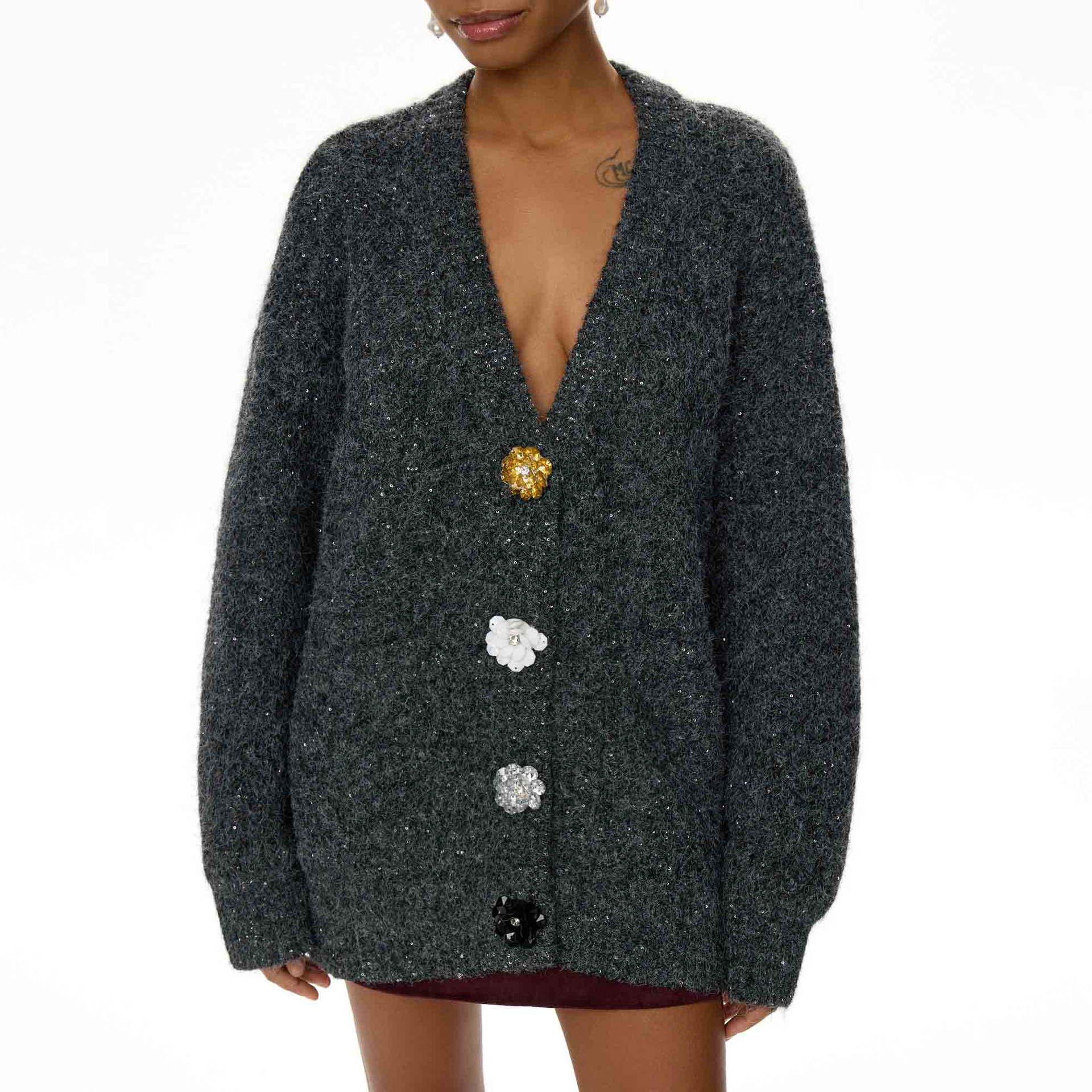 Colorful Button Design Lazy Chic Sweater for Women – Oversized Knit Cardigan with Playful Touch