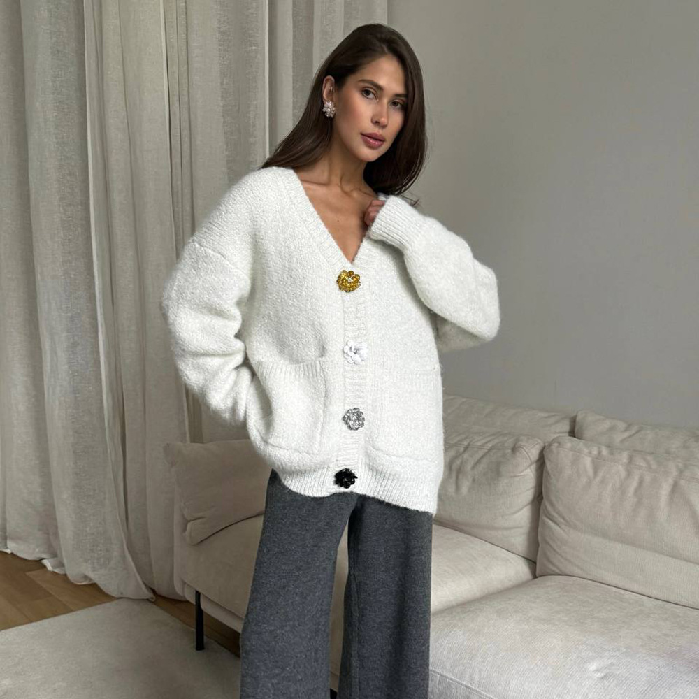 Colorful Button Design Lazy Chic Sweater for Women – Oversized Knit Cardigan with Playful Touch