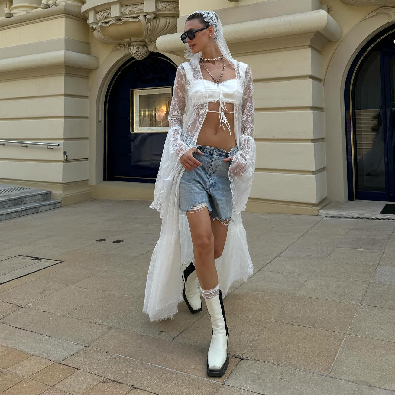 Lace Bell Sleeve Hooded Long Cardigan Coat for Women – Oversized Elegant Open Front Coat