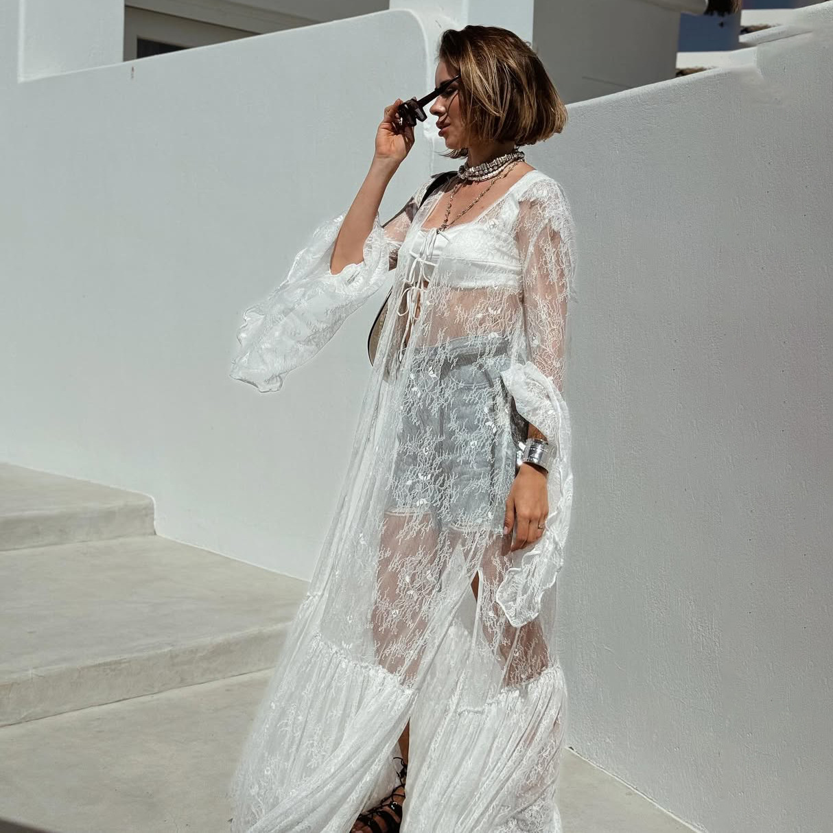 Lace Bell Sleeve Hooded Long Cardigan Coat for Women – Oversized Elegant Open Front Coat