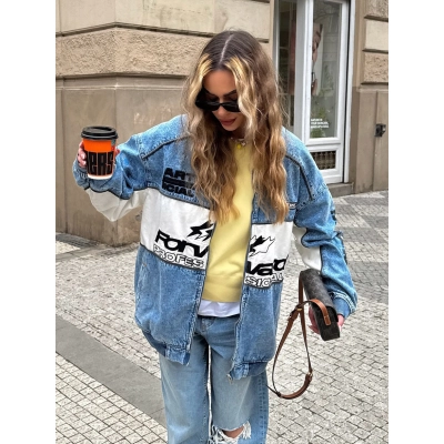 Street Style Patchwork Baseball Denim Jacket for Women – Oversized Casual Sporty Jacket 02