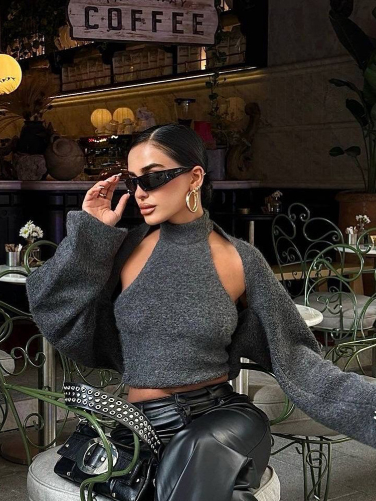 High Neck Backless Sleeveless Lazy Chic Cardigan Set for Women – New Autumn Collection