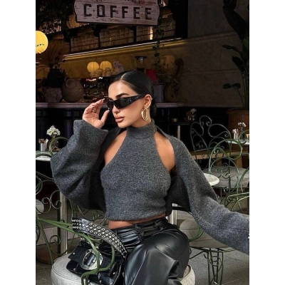 High Neck Backless Sleeveless Lazy Chic Cardigan Set for Women – New Autumn Collection 02