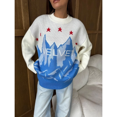 Icy Color Jacquard Oversized Crewneck Sweater for Women – Casual Knit Pullover 02