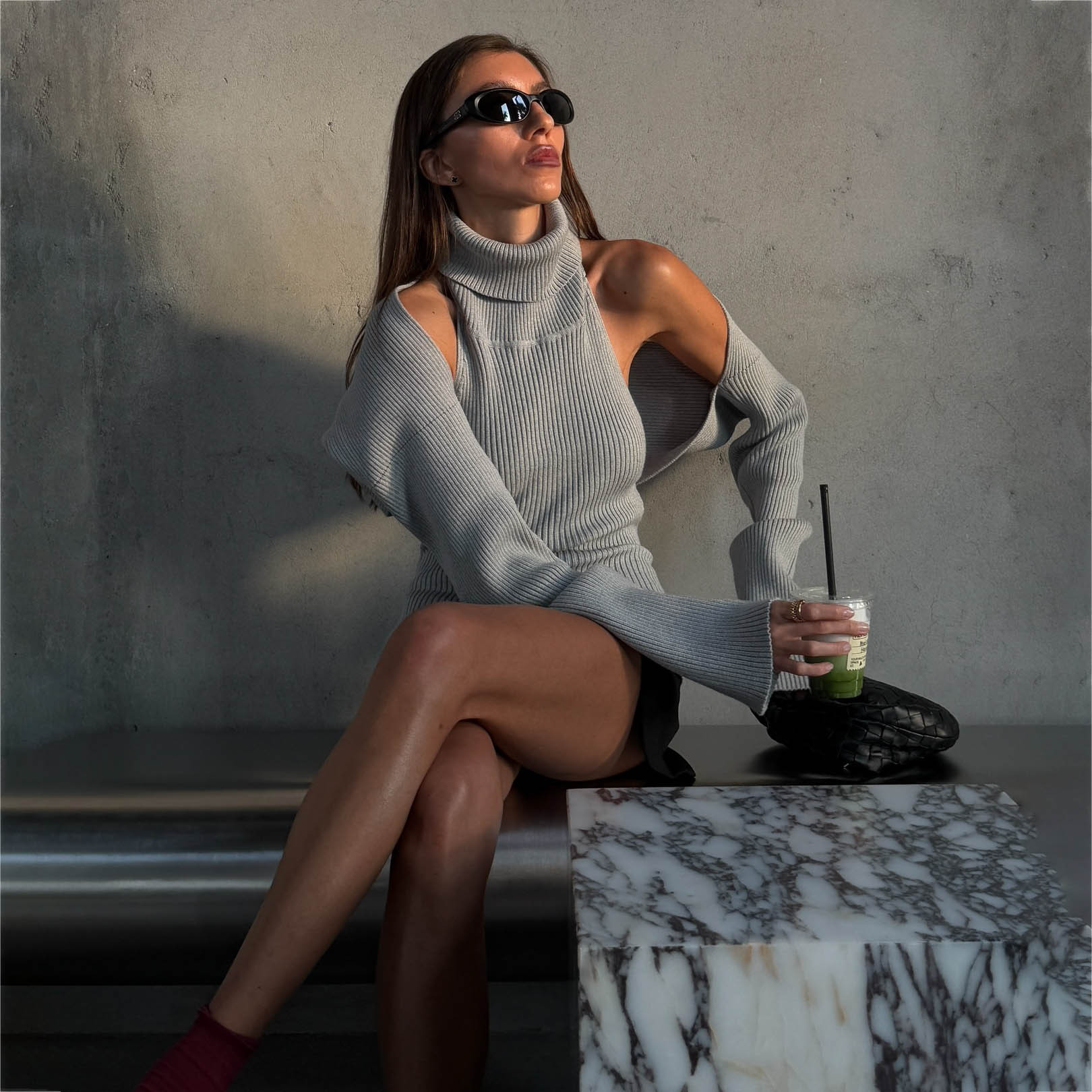 Fashion Grey High Neck Open Back Sweater with Long Sleeve Top 2-Piece Set for Women – Autumn Winter Outfit