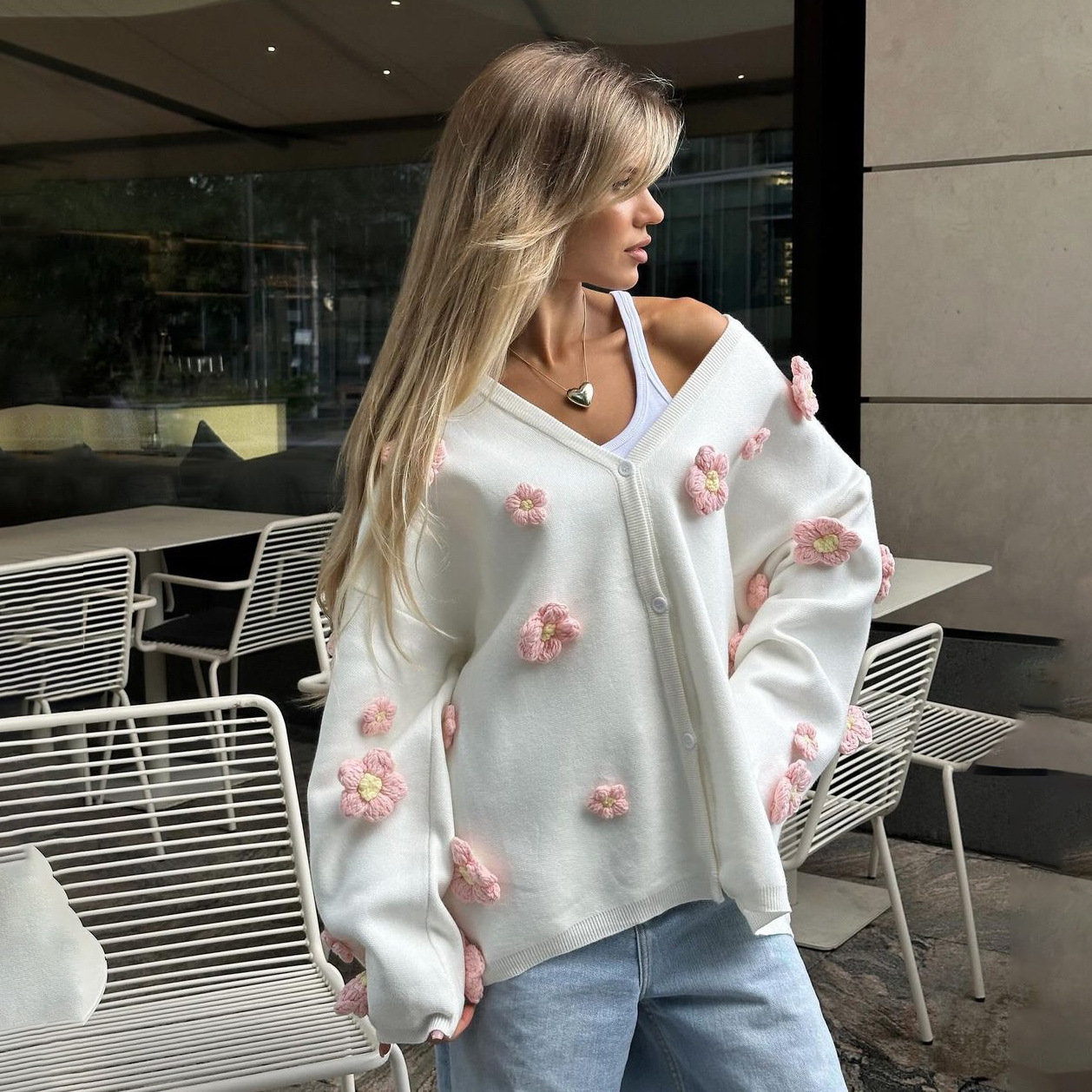 French Sweet & Spicy Style 3D Floral Embroidery Lazy Chic Sweater for Women – Trendy Knit Top with Romantic Touch