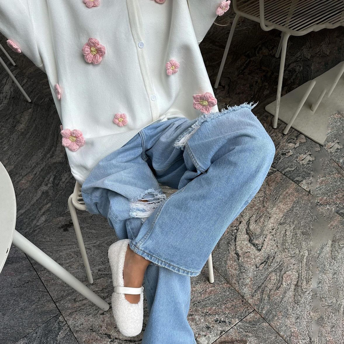 French Sweet & Spicy Style 3D Floral Embroidery Lazy Chic Sweater for Women – Trendy Knit Top with Romantic Touch