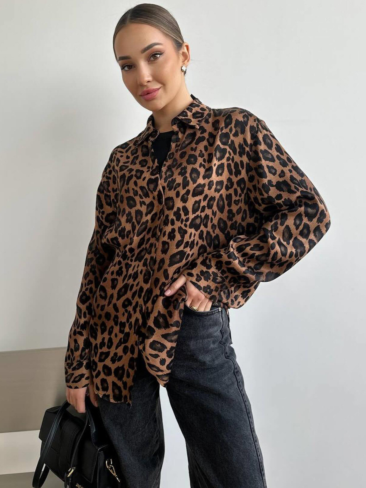 Hong Kong Style Long Sleeve Leopard Print Shirt Jacket for Women – Vintage Inspired Casual Blouse Coat