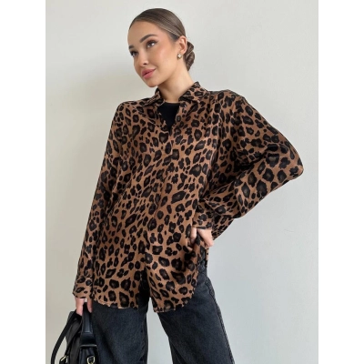 Hong Kong Style Long Sleeve Leopard Print Shirt Jacket for Women – Vintage Inspired Casual Blouse Coat 01