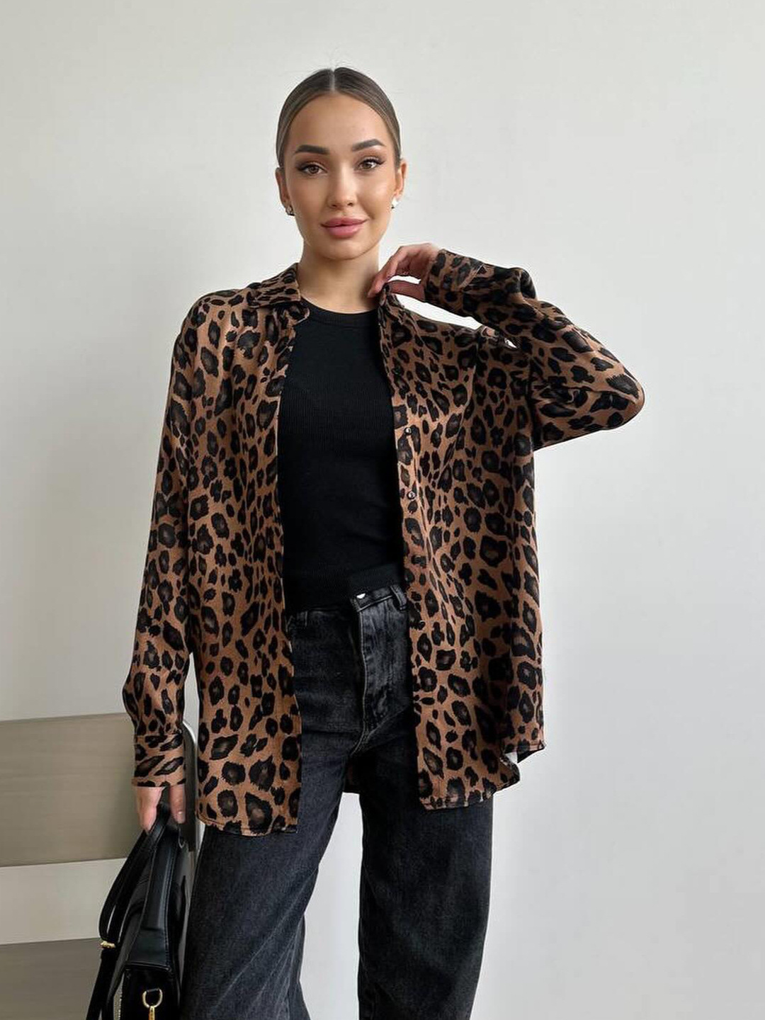 Hong Kong Style Long Sleeve Leopard Print Shirt Jacket for Women – Vintage Inspired Casual Blouse Coat