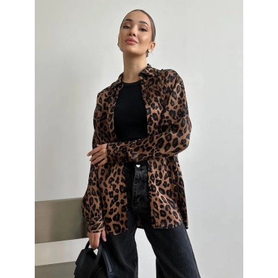 Hong Kong Style Long Sleeve Leopard Print Shirt Jacket for Women – Vintage Inspired Casual Blouse Coat 02
