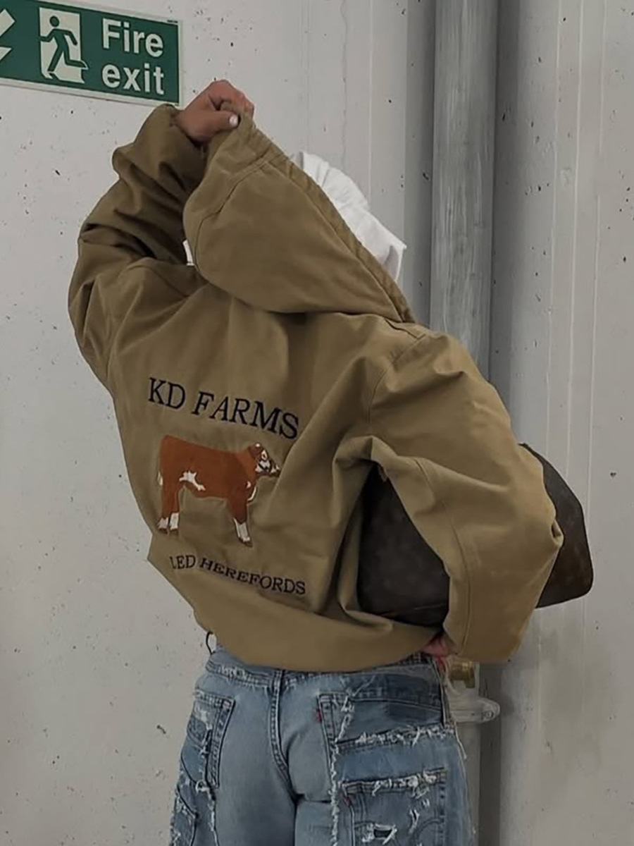 Designsoo Hooded Back Cow Embroidery Sweatshirt Jacket for Women – Oversized Casual Pullover Hoodie