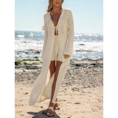 Lace-Up Detail Office Knit Cardigan for Women – Spring Business Casual Outerwear 01