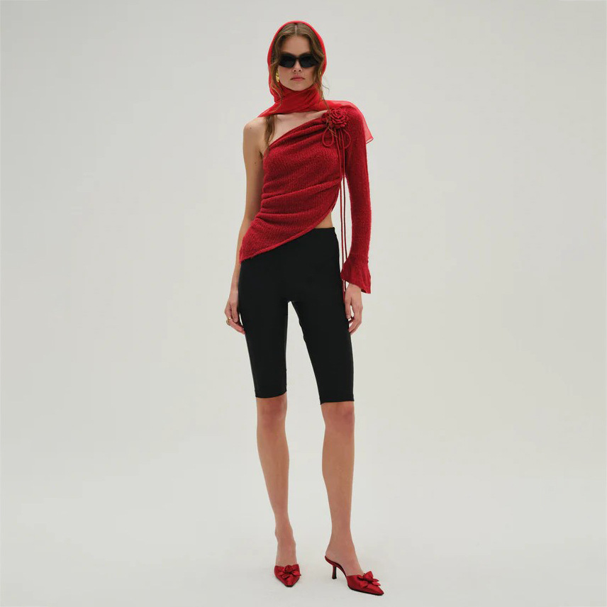 Off-Shoulder Floral Decor Oversized Sweater for Women – Casual Knit Pullover with Romantic Touch